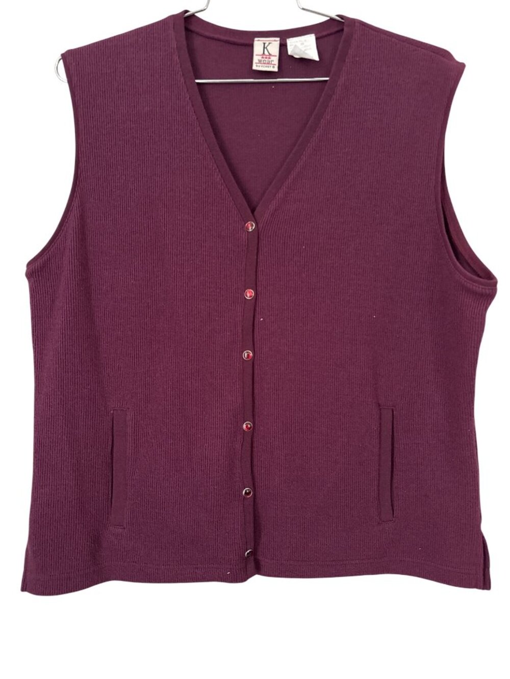 Vintage 90s K Wear By Koret Sweater Vest Size Medium Ribbed Snap Front